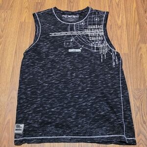 Projek Raw Men’s Large Gray Space Dye Graphic Tank Top Techwear State of Change